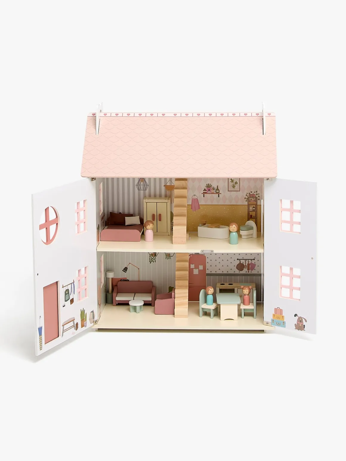 Alice & Fox Dukkehus med Møbel & 4 Dukker, Pink