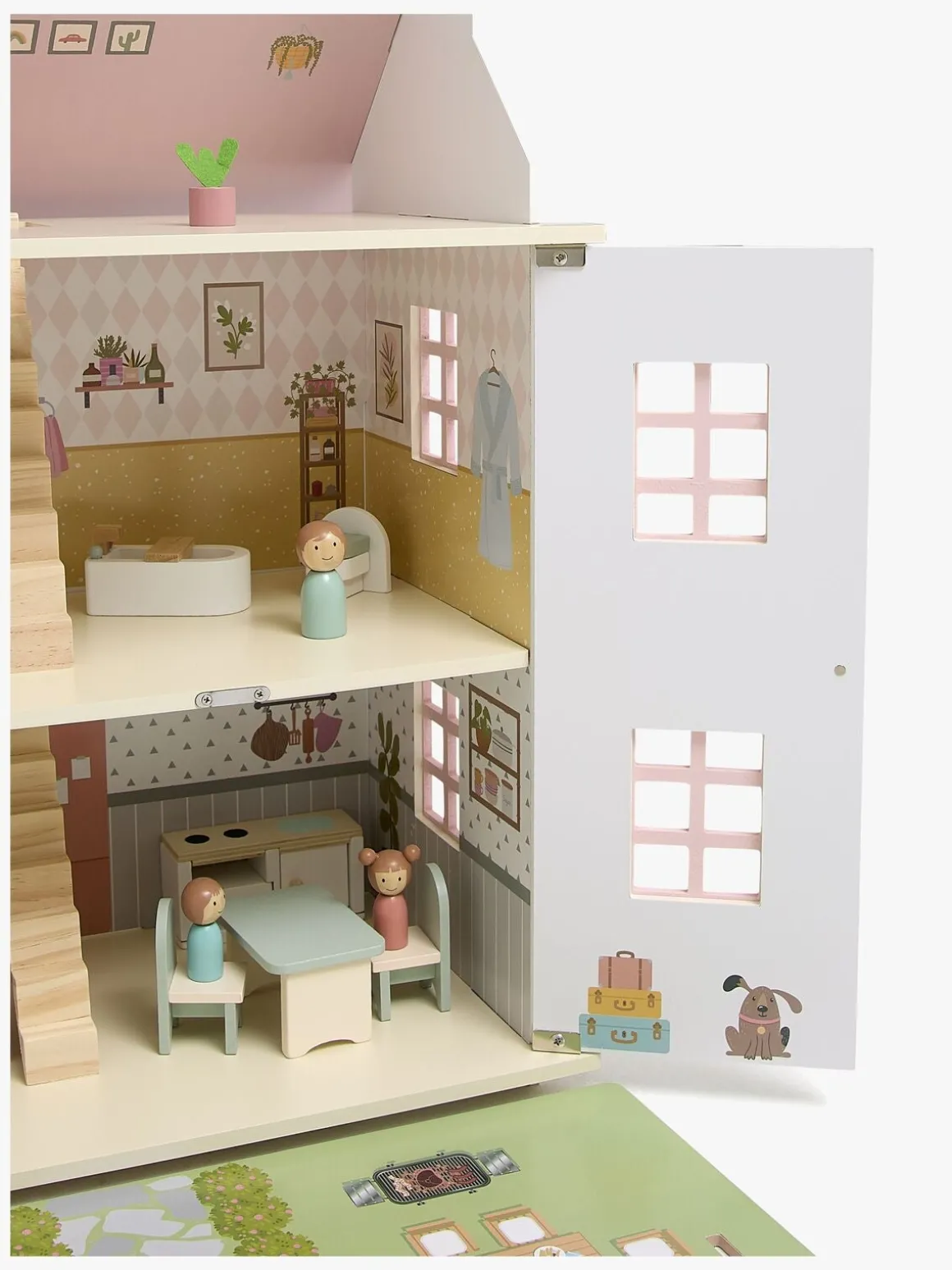 Alice & Fox Dukkehus med Møbel & 4 Dukker, Pink