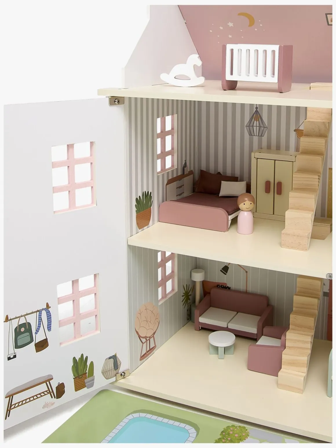 Alice & Fox Dukkehus med Møbel & 4 Dukker, Pink