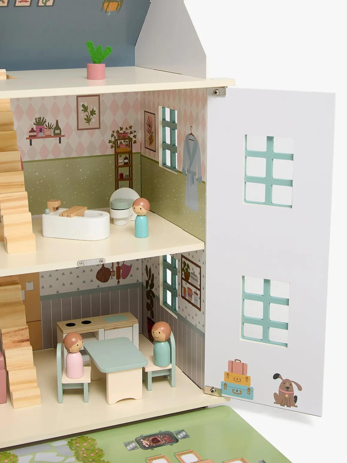 Alice & Fox Dukkehus med Møbler & 4 Dukker, Blå