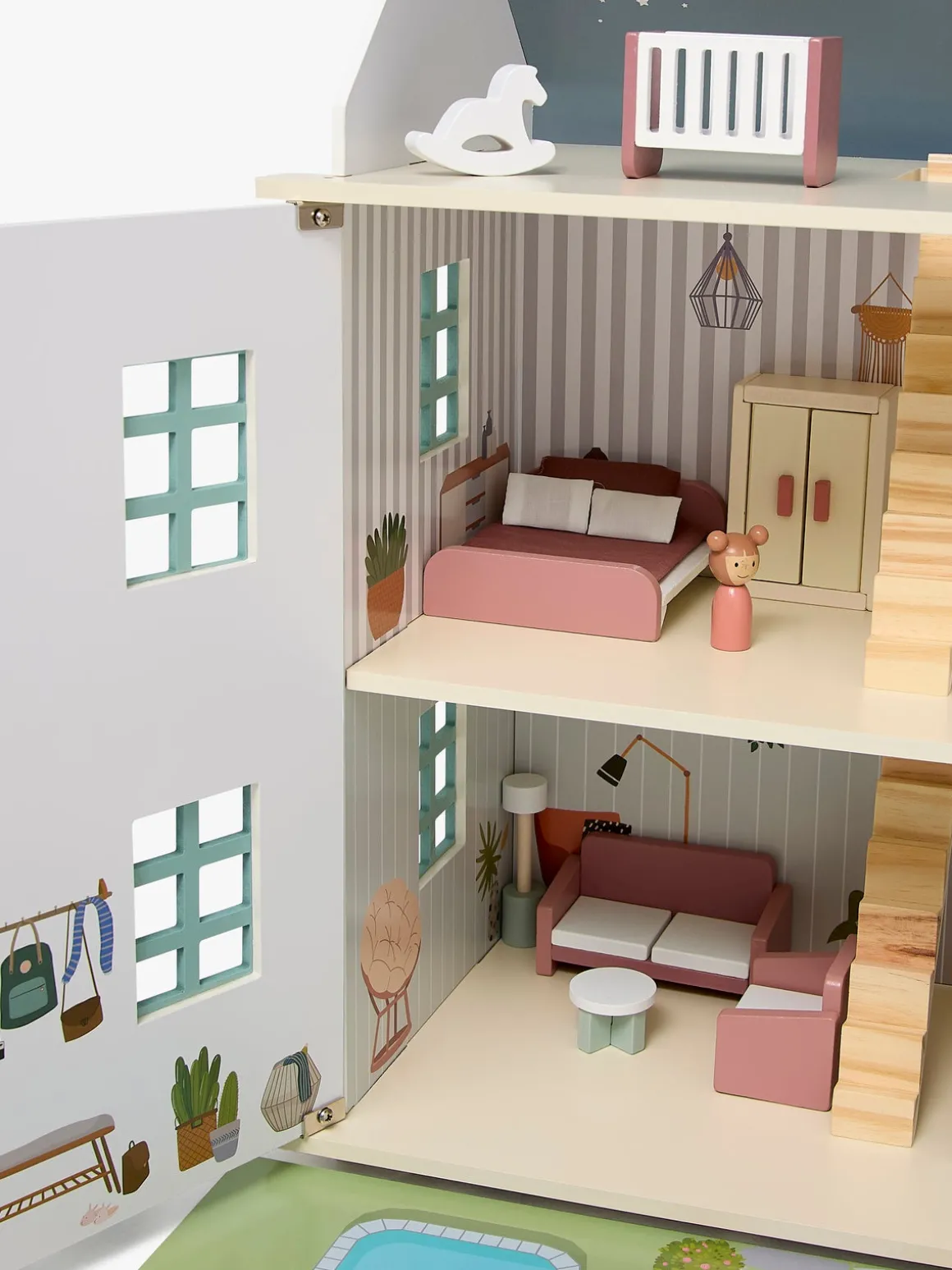 Alice & Fox Dukkehus med Møbler & 4 Dukker, Blå