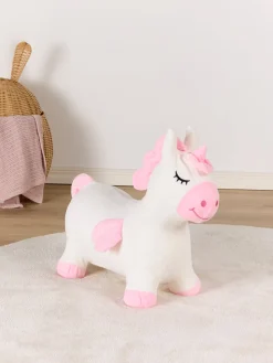 Cloudberry Castle Hoppedyr Enhjørning med Plysbetræk, Hvid