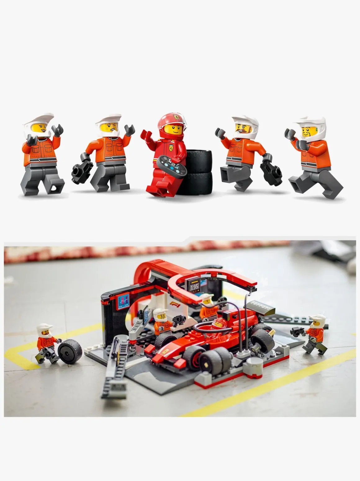LEGO City 60443 F1-pitstop og pitcrew med Ferrari-bil