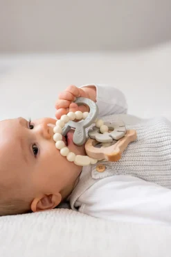 Teddykompaniet  Silikone & træ Bidering, Creme